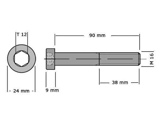 Lage cilinderbout met binnenzeskant DIN 7984 M16x90 8.8 Verzinkt