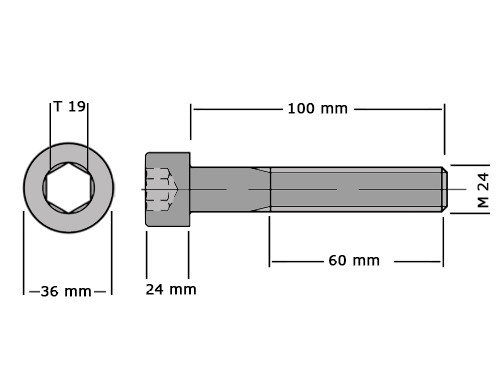 Cilinderbout met binnenzeskant DIN 912 M24x100 8.8 Verzinkt