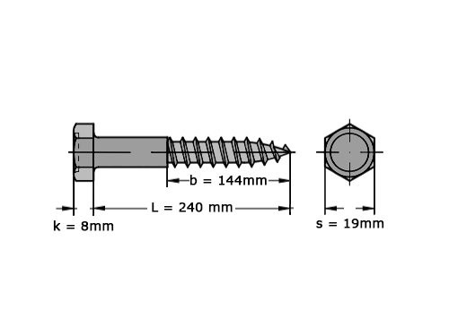 Zeskant houtdraadbout DIN 571 M12x240 Verzinkt