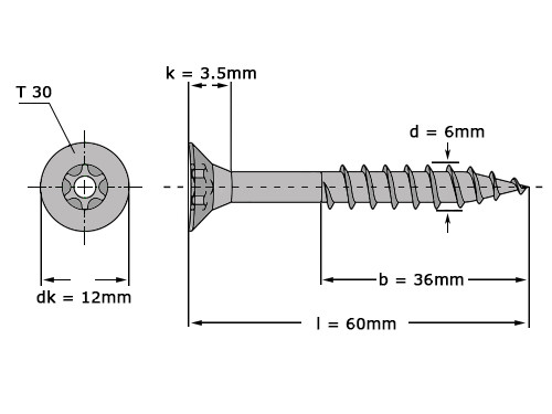 Spaanplaatschroef VK-T 6,0x60 Zn T30 (200 stuks)