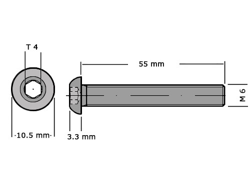 Laagbolkopbout met binnenzeskant ISO 7380-1 M6x55 RVS A2