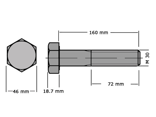 Zeskanttapbout Deeldraad DIN 931 M30x160 RVS A2
