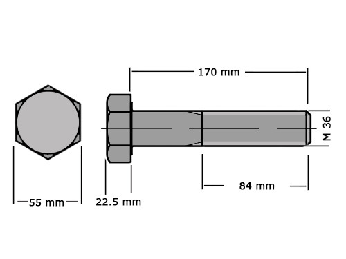 Zeskanttapbout Deeldraad DIN 931 M36x170 RVS A2