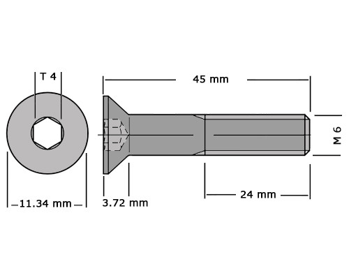Verzonken bout met binnenzeskant DIN 7991 / ISO 10642 M6x45 8.8 Verzinkt
