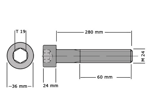 Cilinderbout met binnenzeskant DIN 912 M24x280 8.8 Verzinkt