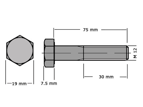 Zeskanttapbout Deeldraad DIN 931 M12x75 RVS A2