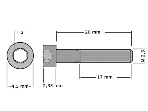 Cilinderbout met binnenzeskant DIN 912 M2.5x20 RVS A2