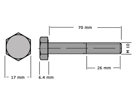 Zeskanttapbout Deeldraad DIN 931 M10x70 8.8 Verzinkt