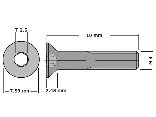 Verzonken bout met binnenzeskant DIN 7991 / ISO 10642 M4x10 8.8 Verzinkt
