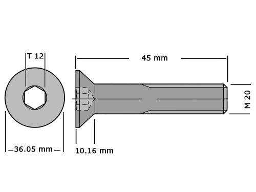 Verzonken bout met binnenzeskant DIN 7991 / ISO 10642 M20x45 8.8 Verzinkt