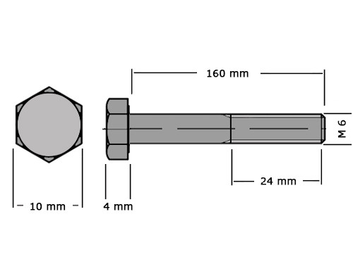 Zeskanttapbout Deeldraad DIN 931 M6x160 8.8 Verzinkt
