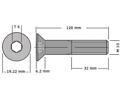 Verzonken bout met binnenzeskant DIN 7991 / ISO 10642 M10x120 8.8 Verzinkt