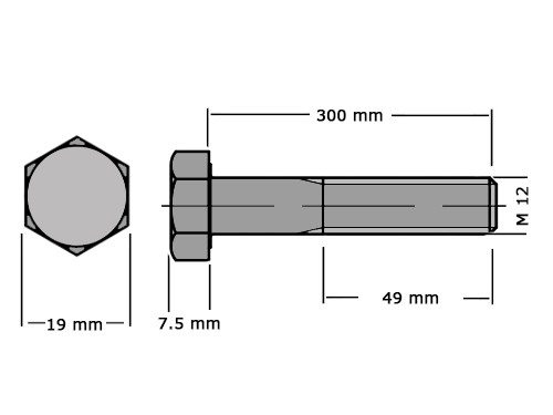 Zeskanttapbout Deeldraad DIN 931 M12x300 RVS A2