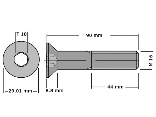 Verzonken bout met binnenzeskant DIN 7991 / ISO 10642 M16x90 8.8 Verzinkt