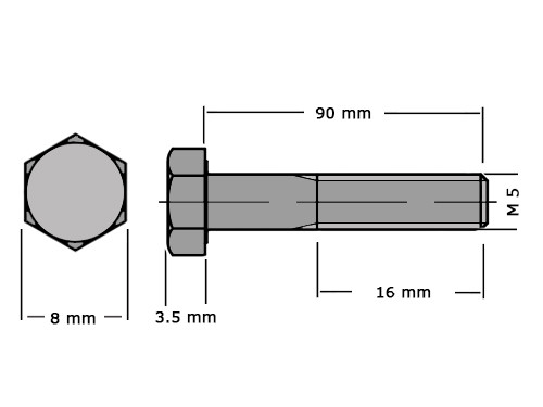 Zeskanttapbout Deeldraad DIN 931 M5x90 RVS A2