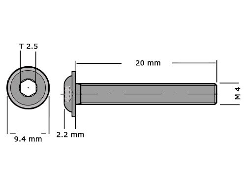 Laagbolkopbout met binnenzeskant en flens ISO 7380-2 M4x20 RVS A2
