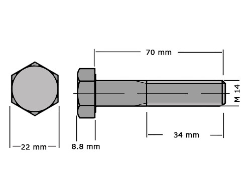 Zeskanttapbout Deeldraad DIN 931 M14x70 RVS A2
