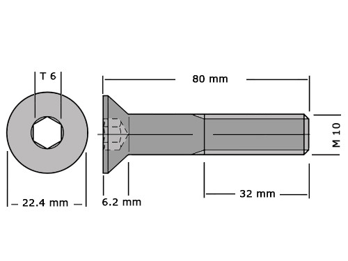 Verzonken bout met binnenzeskant DIN 7991 / ISO 10642 M10x80 RVS A2