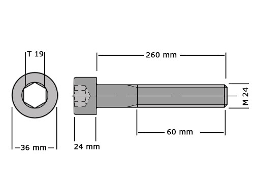 Cilinderbout met binnenzeskant DIN 912 M24x260 8.8 Verzinkt