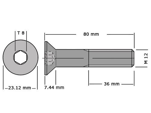 Verzonken bout met binnenzeskant DIN 7991 / ISO 10642 M12x80 8.8 Verzinkt