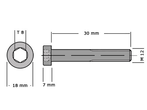 Lage cilinderbout met binnenzeskant DIN 7984 M12x30 RVS A2