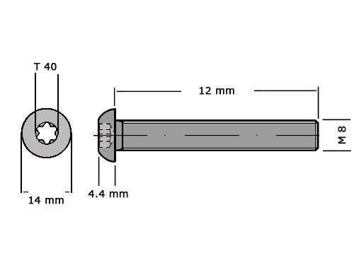 Laagbolkopbout met torx ISO 7380-1 M8x12 T40 RVS A2