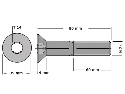 Verzonken bout met binnenzeskant DIN 7991 / ISO 10642 M24x80 8.8 Verzinkt