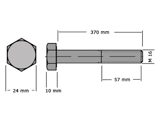 Zeskanttapbout Deeldraad DIN 931 M16x370 8.8 Verzinkt