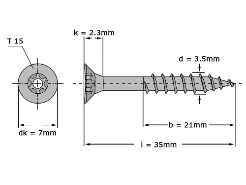 Spaanplaatschroef VK-T 3,5x35 Zn T15 (200 stuks)
