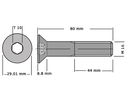 Verzonken bout met binnenzeskant DIN 7991 / ISO 10642 M16x80 8.8 Verzinkt