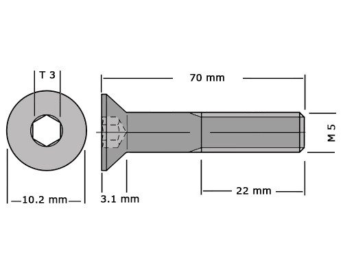 Verzonken bout met binnenzeskant DIN 7991 / ISO 10642 M5x70 RVS A2