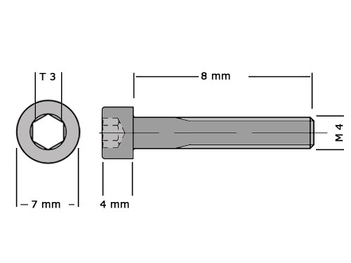 Cilinderbout met binnenzeskant DIN 912 M4x8 8.8 Verzinkt
