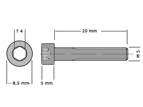 Cilinderbout met binnenzeskant DIN 912 M5x20 8.8 Verzinkt
