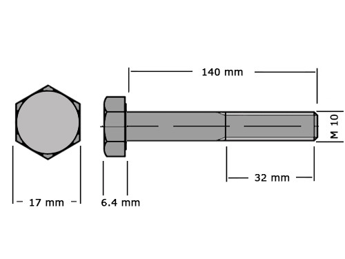 Zeskanttapbout Deeldraad DIN 931 M10x140 8.8 Verzinkt