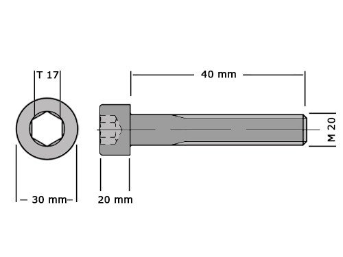 Cilinderbout met binnenzeskant DIN 912 M20x40 8.8 Verzinkt