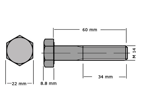 Zeskanttapbout Deeldraad DIN 931 M14x60 RVS A2
