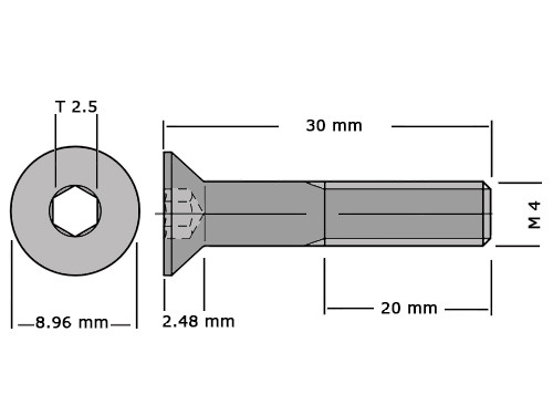 Verzonken bout met binnenzeskant DIN 7991 / ISO 10642 M4x30 RVS A2