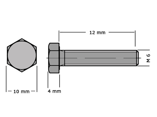 Zeskanttapbout Voldraad DIN 933 M6x12 8.8 Verzinkt