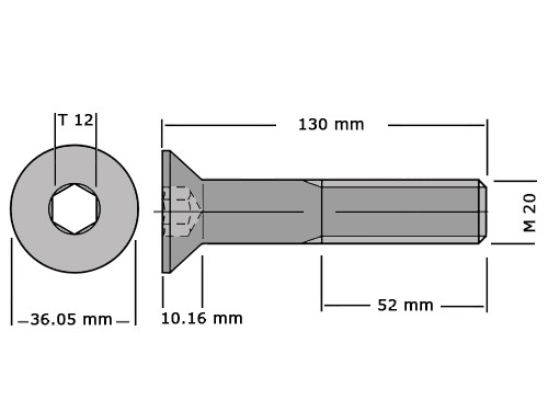 Verzonken bout met binnenzeskant DIN 7991 / ISO 10642 M20x130 8.8 Verzinkt