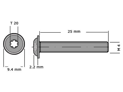 Laagbolkopbout met torx en flens ISO 7380-2 M4x25 T20 RVS A2