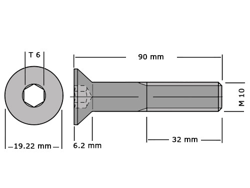 Verzonken bout met binnenzeskant DIN 7991 / ISO 10642 M10x90 8.8 Verzinkt