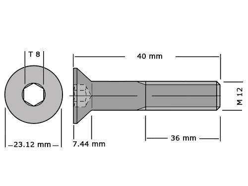 Verzonken bout met binnenzeskant DIN 7991 / ISO 10642 M12x40 8.8 Verzinkt