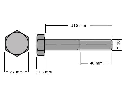 Zeskanttapbout Deeldraad DIN 931 M18x130 8.8 Verzinkt