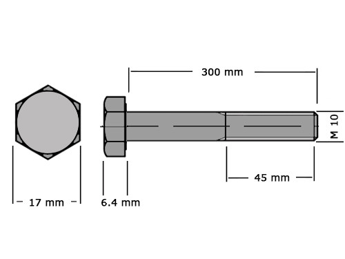 Zeskanttapbout Deeldraad DIN 931 M10x300 8.8 Verzinkt