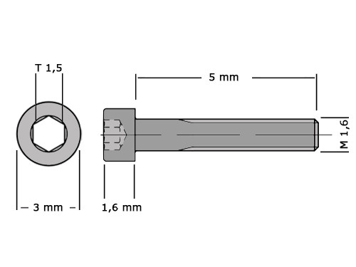 Cilinderbout met binnenzeskant DIN 912 M1.6x5 RVS A2