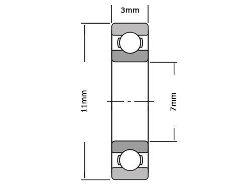 IBB Miniatuur Kogellager MR117 ZZ RVS (7x11x3mm)