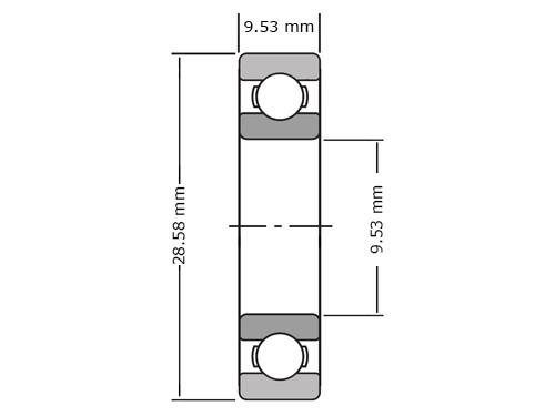IBB Kogellager 1614 ZZ (9.53x28.58x9.53mm)