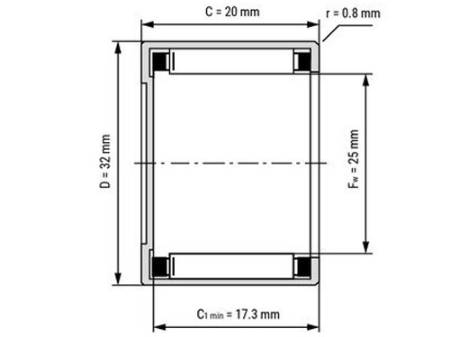 IBB Naaldhulslager 1-Zijdig Gesloten BK2520 (25x32x20mm)