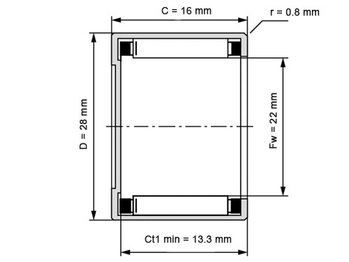 INA Naaldhulslager 1-Zijdig Gesloten BK2216 A (22x28x16mm)