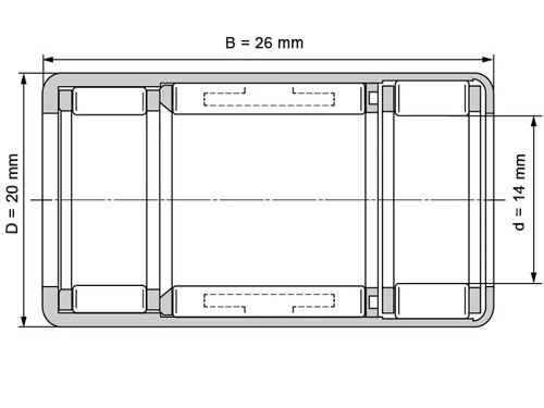 INA Vrijloop Naaldhulslager HFL1426 L564 (14x20x26mm)